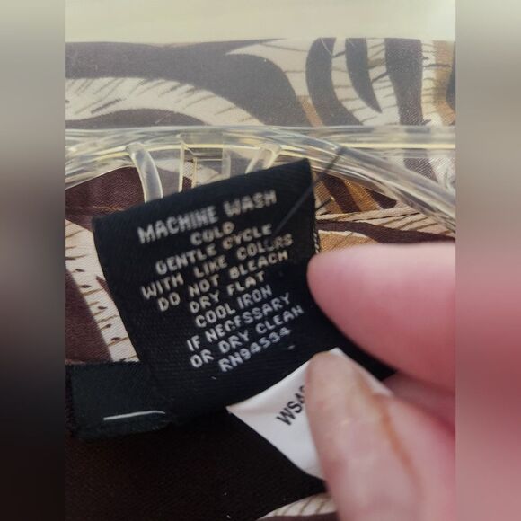 Willi Smith L Women's Brown Cardigan with Patterned Collar and Cuff SILK Blend - Picture 4 of 8